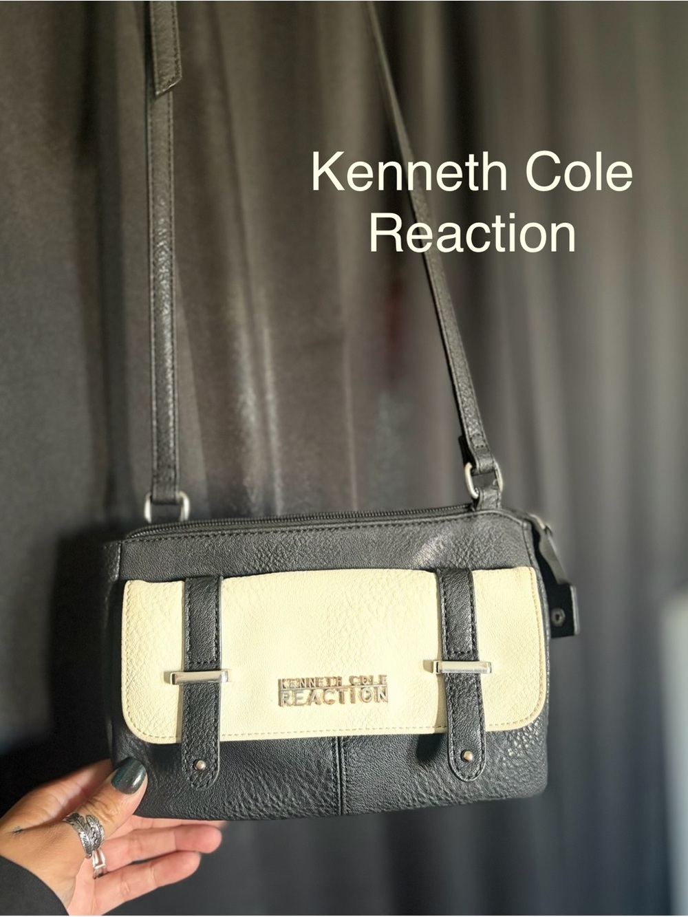 Kenneth Cole Reaction Black and Cream Crossbody Messenger